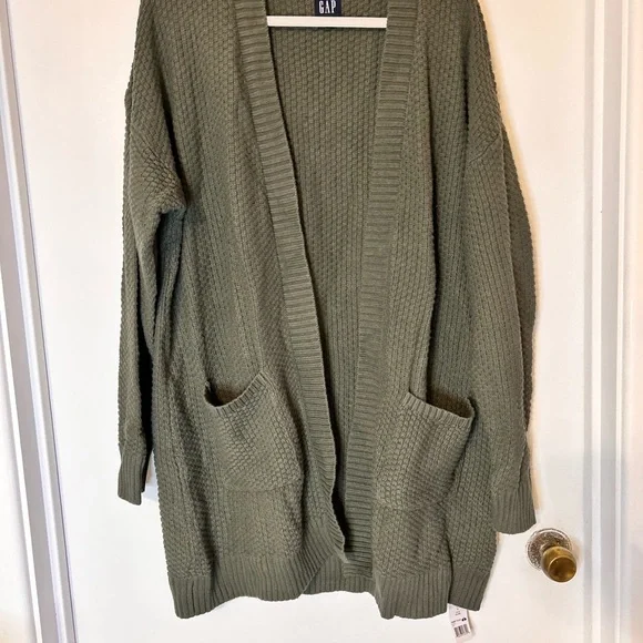 NWT GAP Olive Open-Front Knit Pocket Cardigan - Picture 6 of 11